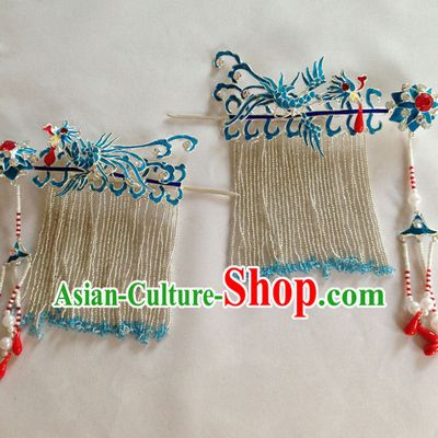 Chinese Ancient Court Princess Phoenix Tassel Hairpins Traditional Beijing Opera Diva Hair Accessories for Adults