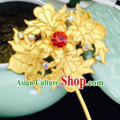 Chinese Ancient Palace Golden Hairpins Queen Hair Clip Traditional Beijing Opera Diva Court Hair Accessories for Adults