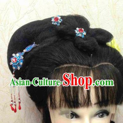 Chinese Ancient Princess Tassel Hairpins Traditional Beijing Opera Diva Hair Accessories and Wigs for Adults