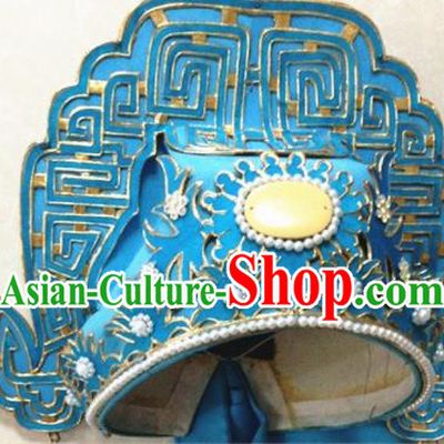 Chinese Ancient Prince Blue Hat Traditional Beijing Opera Niche Headwear Hair Accessories for Adults