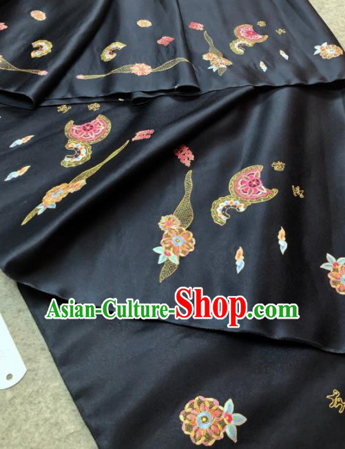 Traditional Chinese Black Silk Fabric Classical Embroidered Pattern Design Brocade Fabric Asian Satin Material Traditional Chinese Black Silk Fabric Classical Embroidered Pattern Design Brocade Fabric Asian Satin Material