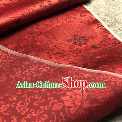 Traditional Chinese Red Silk Fabric Classical Peony Pattern Design Brocade Fabric Asian Satin Material