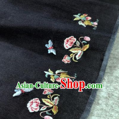 Traditional Chinese Black Silk Fabric Classical Embroidered Pattern Design Brocade Fabric Asian Satin Material