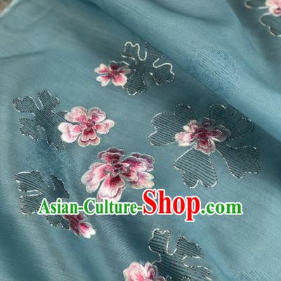 Traditional Chinese Blue Silk Fabric Classical Embroidered Pattern Design Brocade Fabric Asian Satin Material