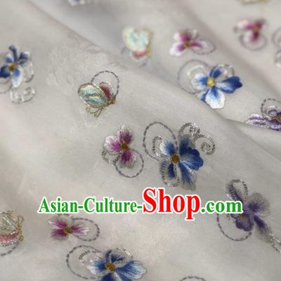 Traditional Chinese Silk Fabric Classical Embroidered Pattern Design White Brocade Fabric Asian Satin Material