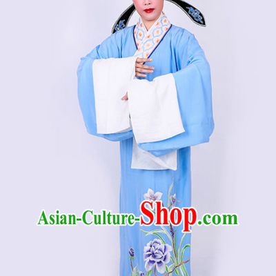 Chinese Traditional Beijing Opera Niche Embroidered Blue Robe Ancient Nobility Childe Costume for Men