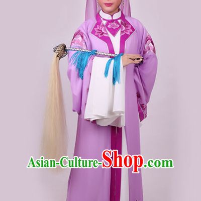 Chinese Traditional Peking Opera Diva Purple Dress Ancient Taoist Nun Embroidered Costume for Women