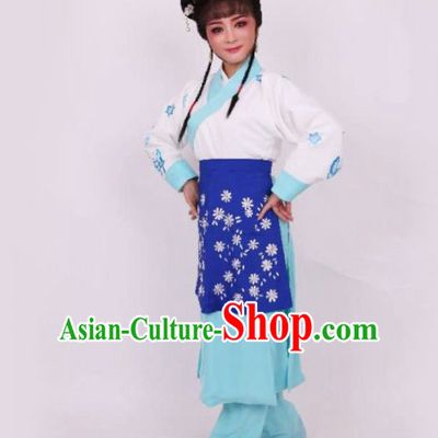 Chinese Traditional Peking Opera Maidservants Blue Dress Ancient Court Maid Embroidered Costume for Women