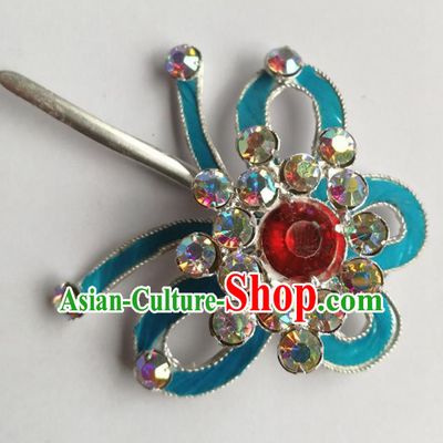 Chinese Ancient Palace Princess Red Crystal Butterfly Hairpins Traditional Beijing Opera Diva Headwear Hair Accessories for Adults