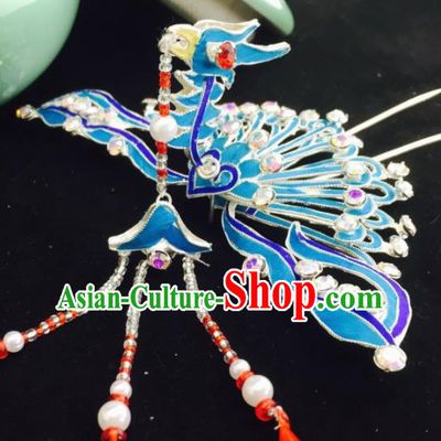 Chinese Ancient Princess Phoenix Tassel Hairpins Hair Clip Traditional Beijing Opera Diva Headwear Hair Accessories for Adults