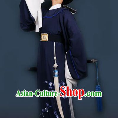 Chinese Traditional Beijing Opera Niche Navy Robe Ancient Scholar Nobility Childe Costume for Men