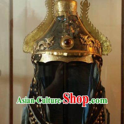 Chinese Ancient Drama Manchu General Helmet Traditional Qing Dynasty Minister Headwear for Men