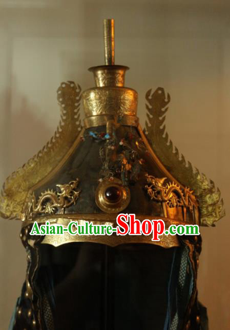 Chinese Ancient Drama Manchu General Helmet Traditional Qing Dynasty Minister Headwear for Men Chinese Ancient Drama Manchu General Helmet Traditional Qing Dynasty Minister Headwear for Men
