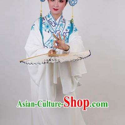 Chinese Traditional Beijing Opera Niche White Robe Ancient Scholar Nobility Childe Embroidered Costume for Men