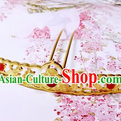 Chinese Ancient Princess Golden Hairpins Palace Hair Comb Traditional Hanfu Hair Accessories for Women
