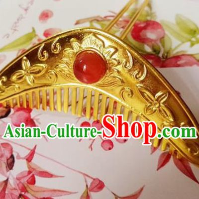 Chinese Ancient Hair Comb Princess Golden Hairpins Traditional Hanfu Palace Hair Accessories for Women