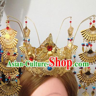 Chinese Ancient Princess Golden Phoenix Coronet Hairpins Traditional Hanfu Palace Hair Accessories for Women