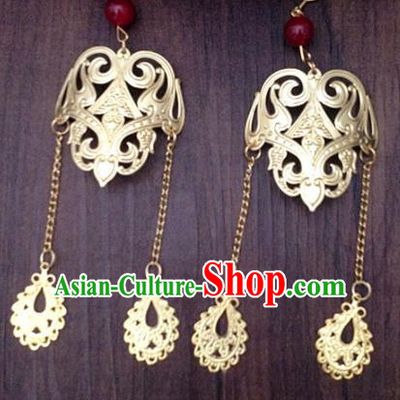 Chinese Ancient Princess Tassel Golden Earrings Traditional Hanfu Palace Jewelry Accessories for Women