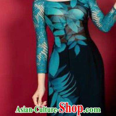 Asian Vietnam Traditional Printing Dress Vietnamese Classical Ao Dai Cheongsam for Women