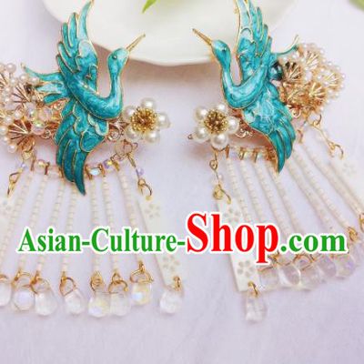 Chinese Ancient Princess Hairpins Palace Blueing Crane Hair Claws Traditional Hanfu Hair Accessories for Women