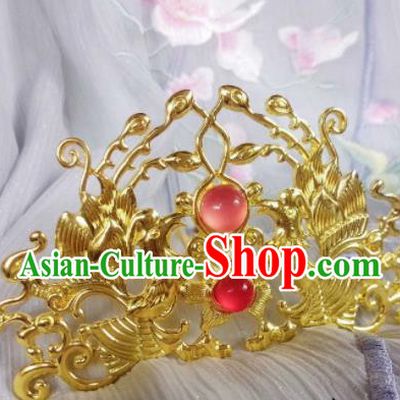 Chinese Ancient Palace Princess Golden Phoenix Hair Comb Hairpins Traditional Hanfu Hair Accessories for Women