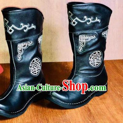 Traditional Chinese Mongol Nationality Wedding Shoes Mongolian Minority Folk Dance Leather Boots for Men