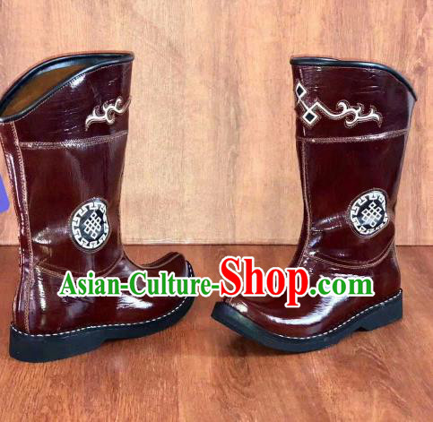 Traditional Chinese Mongol Nationality Wine Red Leather Shoes Mongolian Minority Folk Dance Boots for Men Traditional Chinese Mongol Nationality Wine Red Leather Shoes Mongolian Minority Folk Dance Boots for Men