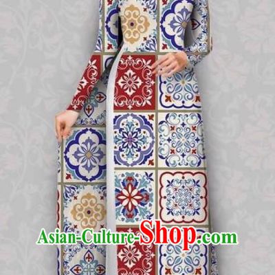 Asian Vietnam Traditional White Dress Bride Costume Vietnamese National Classical Ao Dai Cheongsam for Women