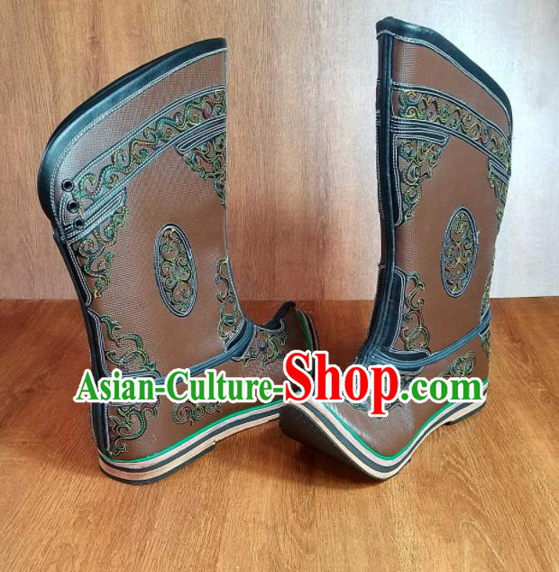 Traditional Chinese Mongol Ethnic Embroidered Leather Boots Mongolian Minority Folk Dance Handmade Shoes for Men Traditional Chinese Mongol Ethnic Embroidered Leather Boots Mongolian Minority Folk Dance Handmade Shoes for Men