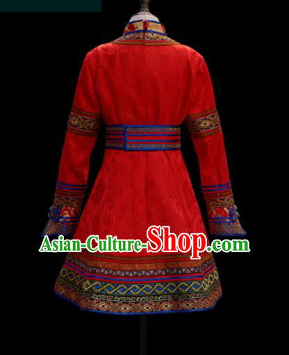 Traditional Chinese Mongol Ethnic Red Dress Mongolian Minority Folk Dance Clothing for Kids Traditional Chinese Mongol Ethnic Red Dress Mongolian Minority Folk Dance Clothing for Kids