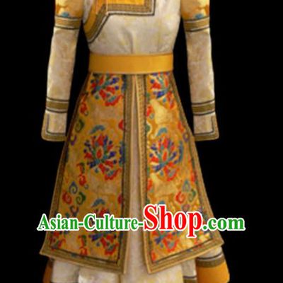 Traditional Chinese Mongol Ethnic Yellow Dress Mongolian Minority Folk Dance Clothing for Kids