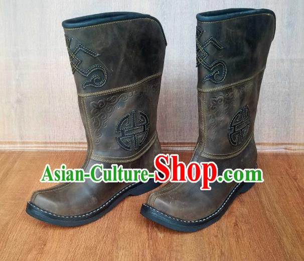 Traditional Chinese Mongol Ethnic Embroidered Leather Boots Mongolian Minority Folk Dance Handmade Shoes for Men Traditional Chinese Mongol Ethnic Embroidered Leather Boots Mongolian Minority Folk Dance Handmade Shoes for Men