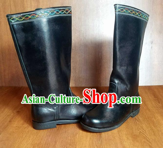 Traditional Chinese Mongol Ethnic Black Leather Boots Mongolian Minority Folk Dance Handmade Shoes for Men Traditional Chinese Mongol Ethnic Black Leather Boots Mongolian Minority Folk Dance Handmade Shoes for Men
