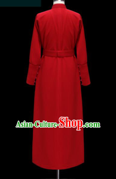 Traditional Chinese Mongol Ethnic Wedding Red Dress Mongolian Minority Folk Dance Embroidered Costume for Women