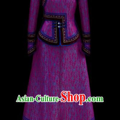 Traditional Chinese Mongol Ethnic Wedding Purple Dress Mongolian Minority Folk Dance Costume for Women
