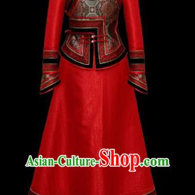 Traditional Chinese Mongol Ethnic Wedding Red Dress Mongolian Minority Folk Dance Costume for Women