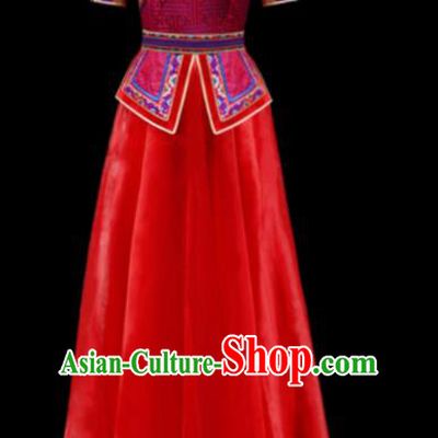 Traditional Chinese Mongol Ethnic National Wedding Red Dress Mongolian Minority Folk Dance Costume for Women