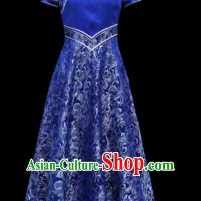 Traditional Chinese Mongol Ethnic National Wedding Royalblue Dress Mongolian Minority Folk Dance Costume for Women