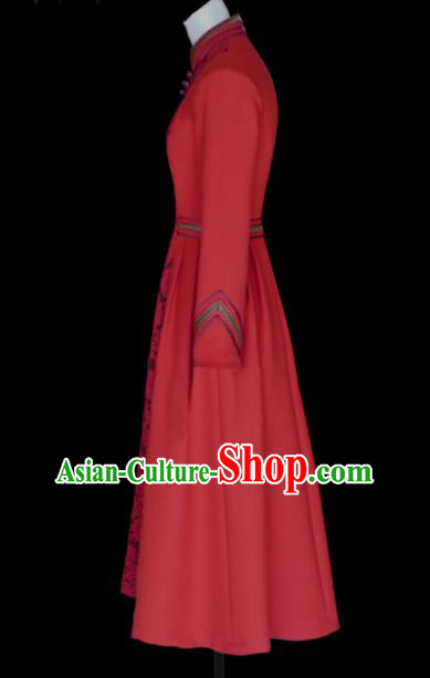 Traditional Chinese Mongol Ethnic National Red Lace Dress Mongolian Minority Folk Dance Costume for Women Traditional Chinese Mongol Ethnic National Red Lace Dress Mongolian Minority Folk Dance Costume for Women