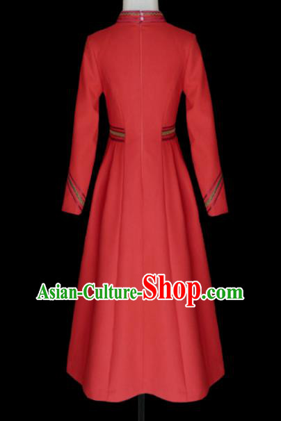 Traditional Chinese Mongol Ethnic National Red Lace Dress Mongolian Minority Folk Dance Costume for Women Traditional Chinese Mongol Ethnic National Red Lace Dress Mongolian Minority Folk Dance Costume for Women