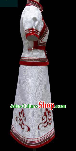 Traditional Chinese Mongol Ethnic National White Dress Mongolian Minority Folk Dance Costume for Women Traditional Chinese Mongol Ethnic National White Dress Mongolian Minority Folk Dance Costume for Women