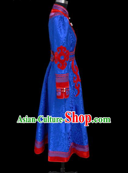 Traditional Chinese Mongol Ethnic National Royalblue Brocade Dress Mongolian Minority Folk Dance Costume for Women Traditional Chinese Mongol Ethnic National Royalblue Brocade Dress Mongolian Minority Folk Dance Costume for Women