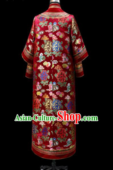 Chinese Traditional Mongol Ethnic National Wedding Red Brocade Robe Mongolian Minority Folk Dance Costume for Men Chinese Traditional Mongol Ethnic National Wedding Red Brocade Robe Mongolian Minority Folk Dance Costume for Men
