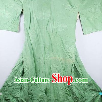 Traditional Japanese Geisha Green Furisode Kimono Asian Japan National Yukata Dress Costume for Women