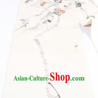 Japanese Traditional Kimono Ink Painting White Belt Asian Japan National Yukata Brocade Waistband for Women