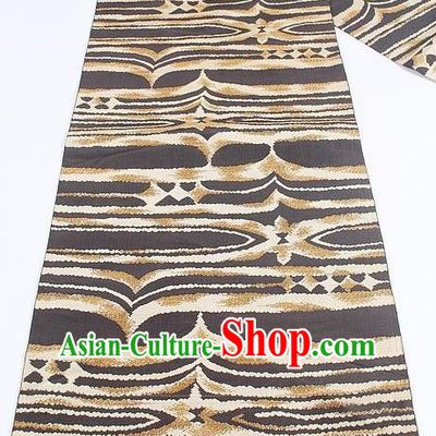 Japanese Traditional Kimono Classical Pattern Brown Belt Asian Japan National Yukata Brocade Waistband for Women