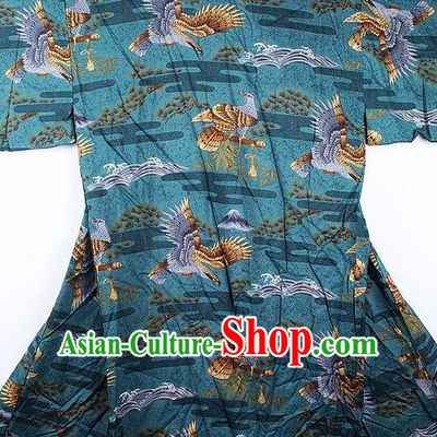 Japanese Traditional Printing Eagle Green Kimono Asian Japan National Yukata Costume for Men