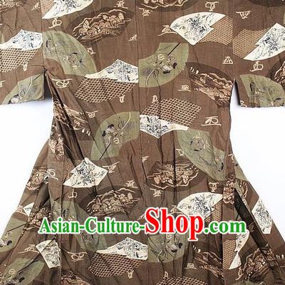 Japanese Traditional Printing Orchid Brown Kimono Asian Japan National Yukata Costume for Men