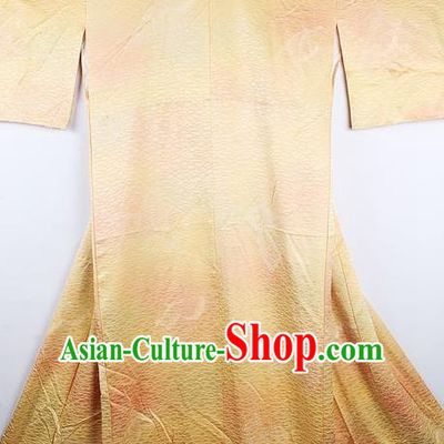 Japanese Traditional Yellow Furisode Kimono Asian Japan National Yukata Dress Costume for Women