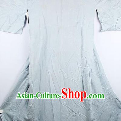 Traditional Japanese Light Blue Furisode Kimono Asian Japan National Yukata Dress Costume for Women